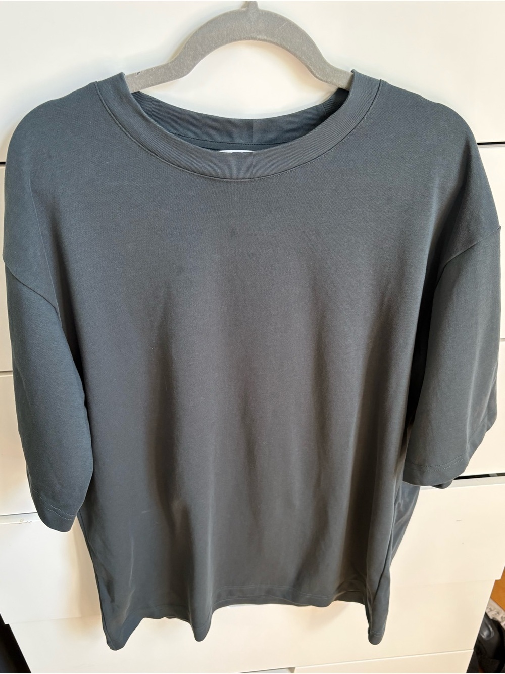 Uniqlo Men's AIRism Oversized Cotton Tees - Light Gray, Olive, Navy 3 pac - Picture 4 of 4
